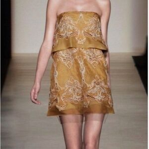 BCBGMAXAZRIA Strapless Yellow Lack Silk Dress